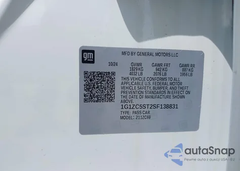 2025 Chevrolet Malibu Fwd 1Fl из США, поврежденный, VIN 1G1ZC5ST2SF138831